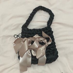 Black Ribbon Bag with Pink Bow